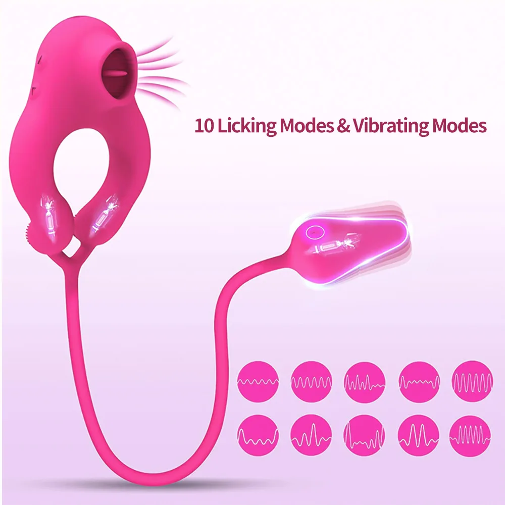 Delayed Ejaculation Vibrating Cock Ring Soft Material Sucking Licking Clit Stimulator Scrotum Penis Massager Sex Toys for Couple