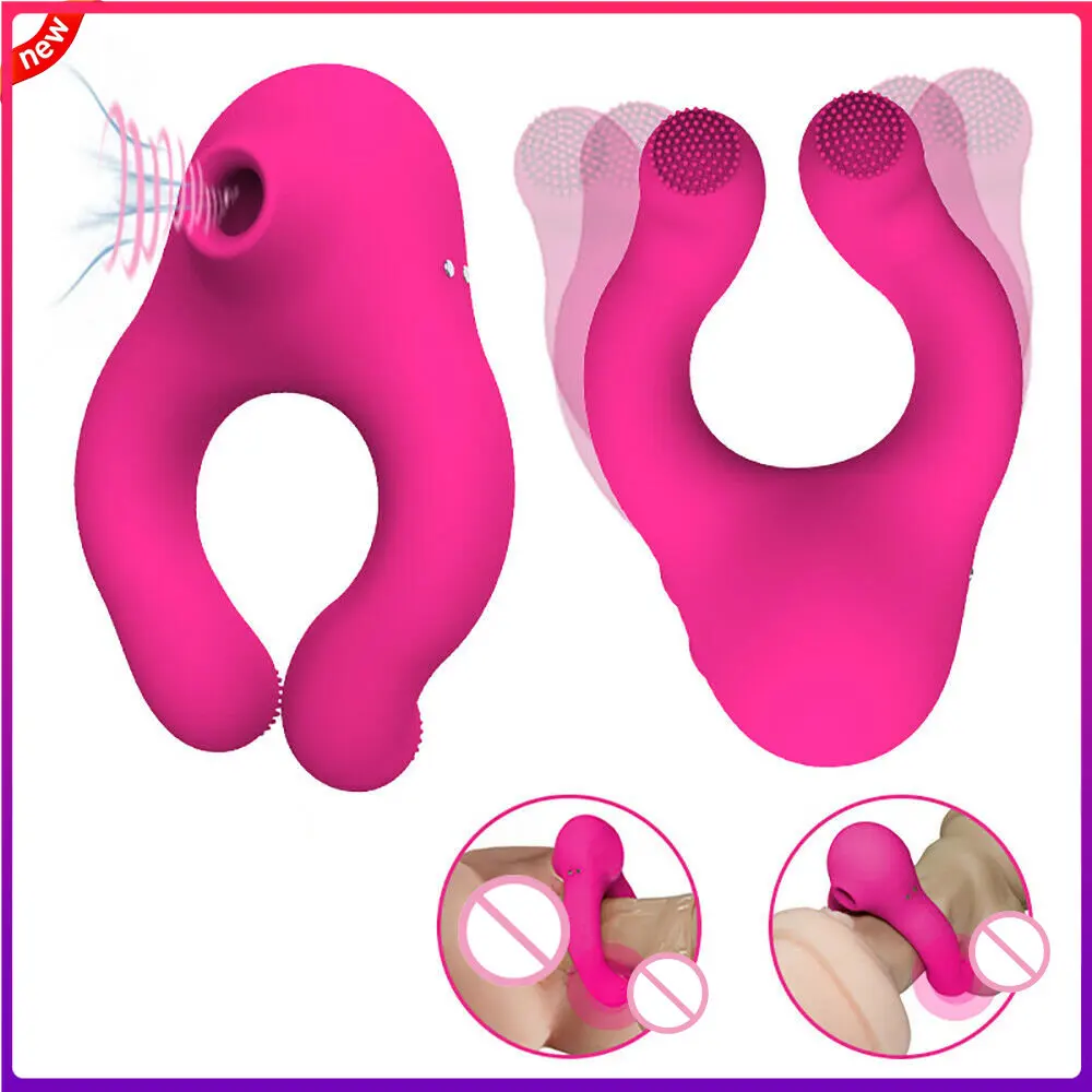 Delayed Ejaculation Vibrating Cock Ring Soft Material Sucking Licking Clit Stimulator Scrotum Penis Massager Sex Toys for Couple