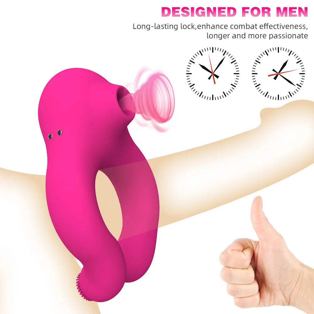 Delayed Ejaculation Vibrating Cock Ring Soft Material Sucking Licking Clit Stimulator Scrotum Penis Massager Sex Toys for Couple