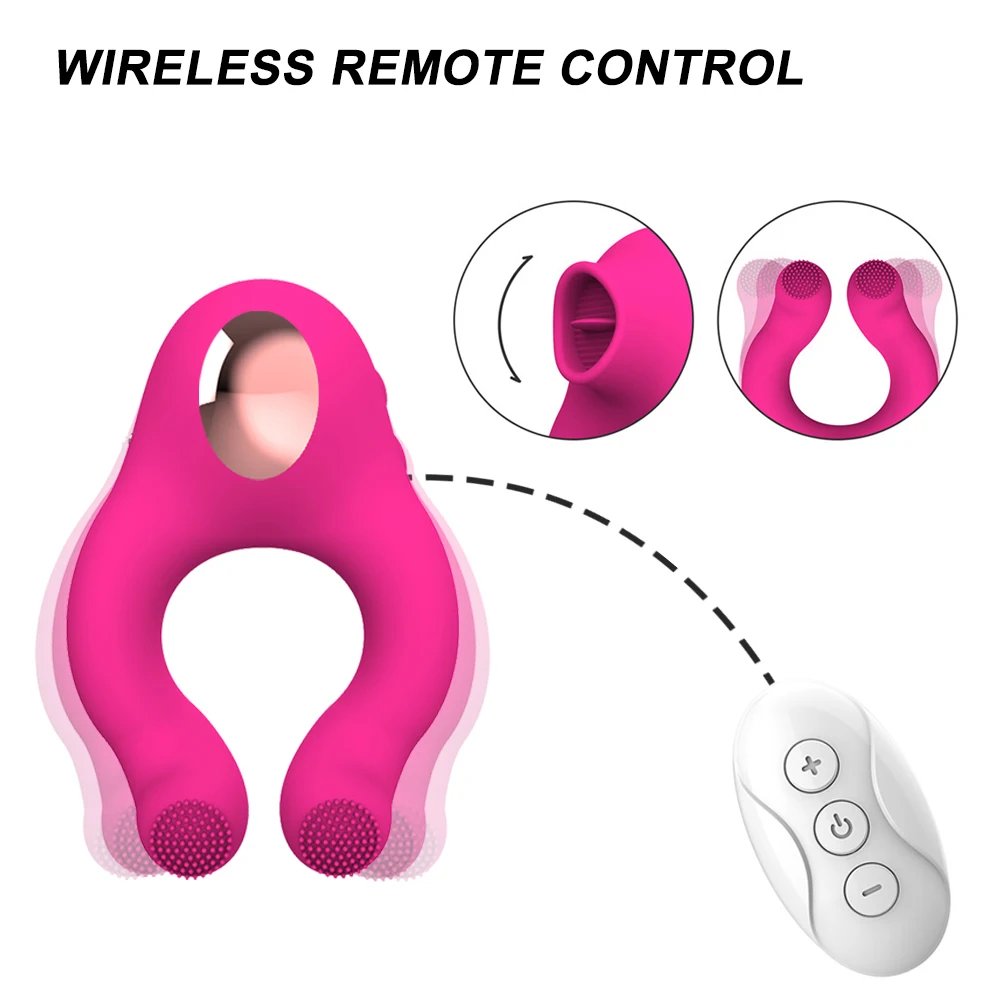 Delayed Ejaculation Vibrating Cock Ring Soft Material Sucking Licking Clit Stimulator Scrotum Penis Massager Sex Toys for Couple