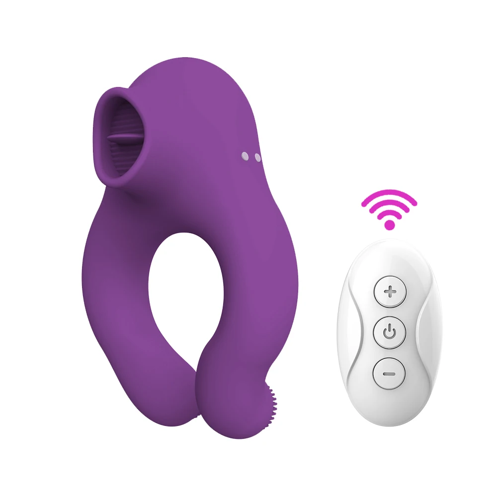 Delayed Ejaculation Vibrating Cock Ring Soft Material Sucking Licking Clit Stimulator Scrotum Penis Massager Sex Toys for Couple