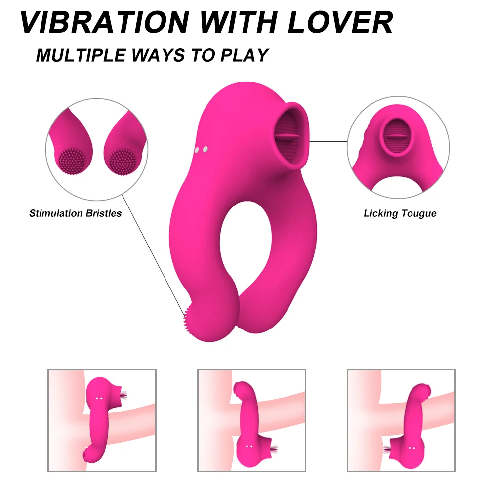 Delayed Ejaculation Vibrating Cock Ring Soft Material Sucking Licking Clit Stimulator Scrotum Penis Massager Sex Toys for Couple