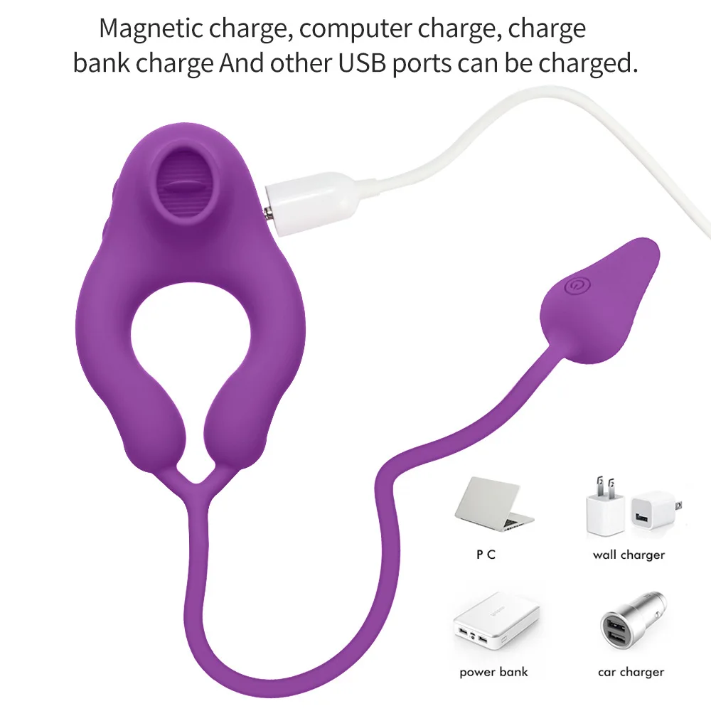 Delayed Ejaculation Vibrating Cock Ring Soft Material Sucking Licking Clit Stimulator Scrotum Penis Massager Sex Toys for Couple