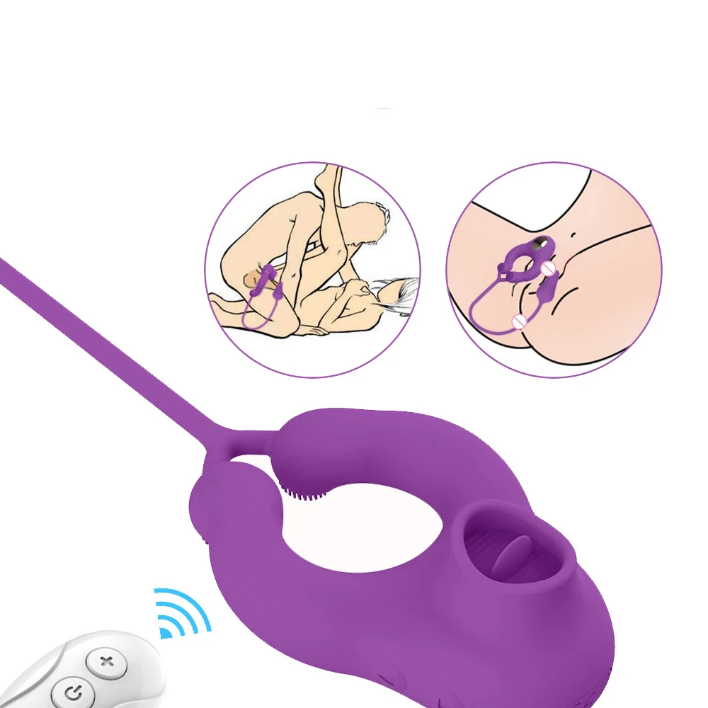 Delayed Ejaculation Vibrating Cock Ring Soft Material Sucking Licking Clit Stimulator Scrotum Penis Massager Sex Toys for Couple