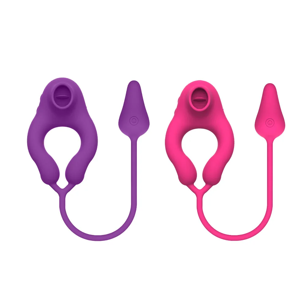Delayed Ejaculation Vibrating Cock Ring Soft Material Sucking Licking Clit Stimulator Scrotum Penis Massager Sex Toys for Couple