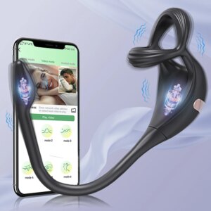 APP Vibrating Cock Ring for Men Penis Ring Butt Plug Ejaculation Delay Prostate Massager Adult Supplies Gay Sex Toy for Men