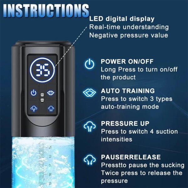 IPX7 Waterproof Electric Penis Pump Sex Toy for Men Masturbator Adult Male Penis Enlargement Vacuum Pump Penile Enhancer  Exerci