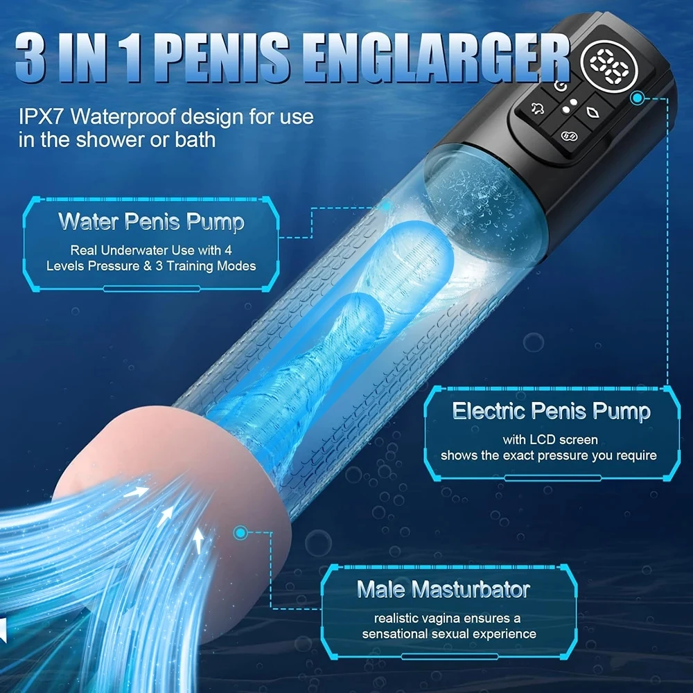IPX7 Waterproof Electric Penis Pump Sex Toy for Men Masturbator Adult Male Penis Enlargement Vacuum Pump Penile Enhancer Exerci IPX7 Waterproof Electric Penis Pump Sex Toy for Men Masturbator Adult Male Penis Enlargement Vacuum Pump Penile Enhancer Exerci