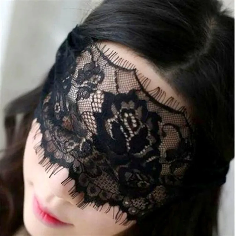 Ladies Sexy Lace Eye Mask Black White Hollow Out Adjustable See-Through Blindfolds Party Club Masquerade Masks Accessories