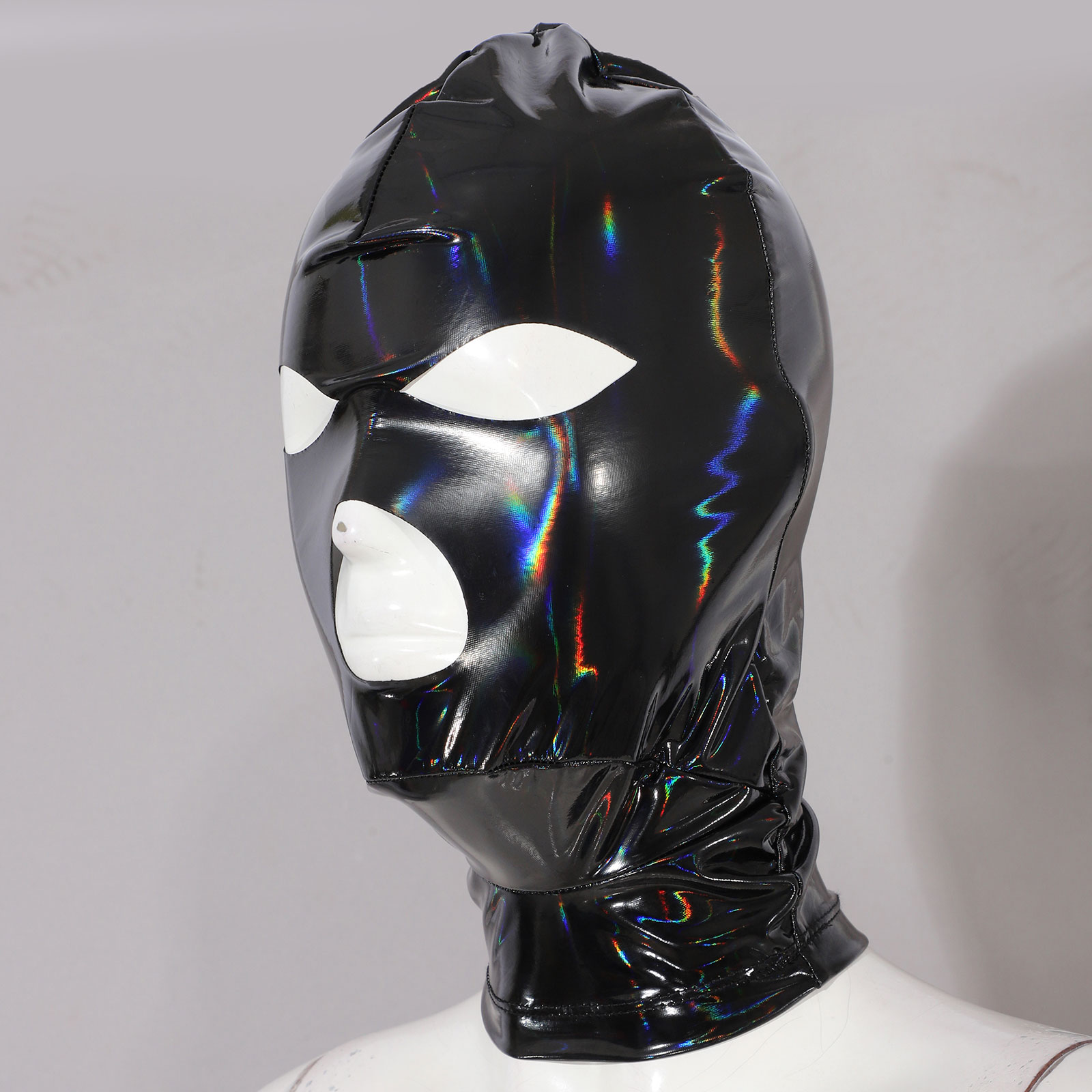 Adult Nightclub Full Cover Latex Hood Masks 3-Hole Open Eyes Cutout Back Zipper Hood Fancy Gradient Balaclava Headgear Costume