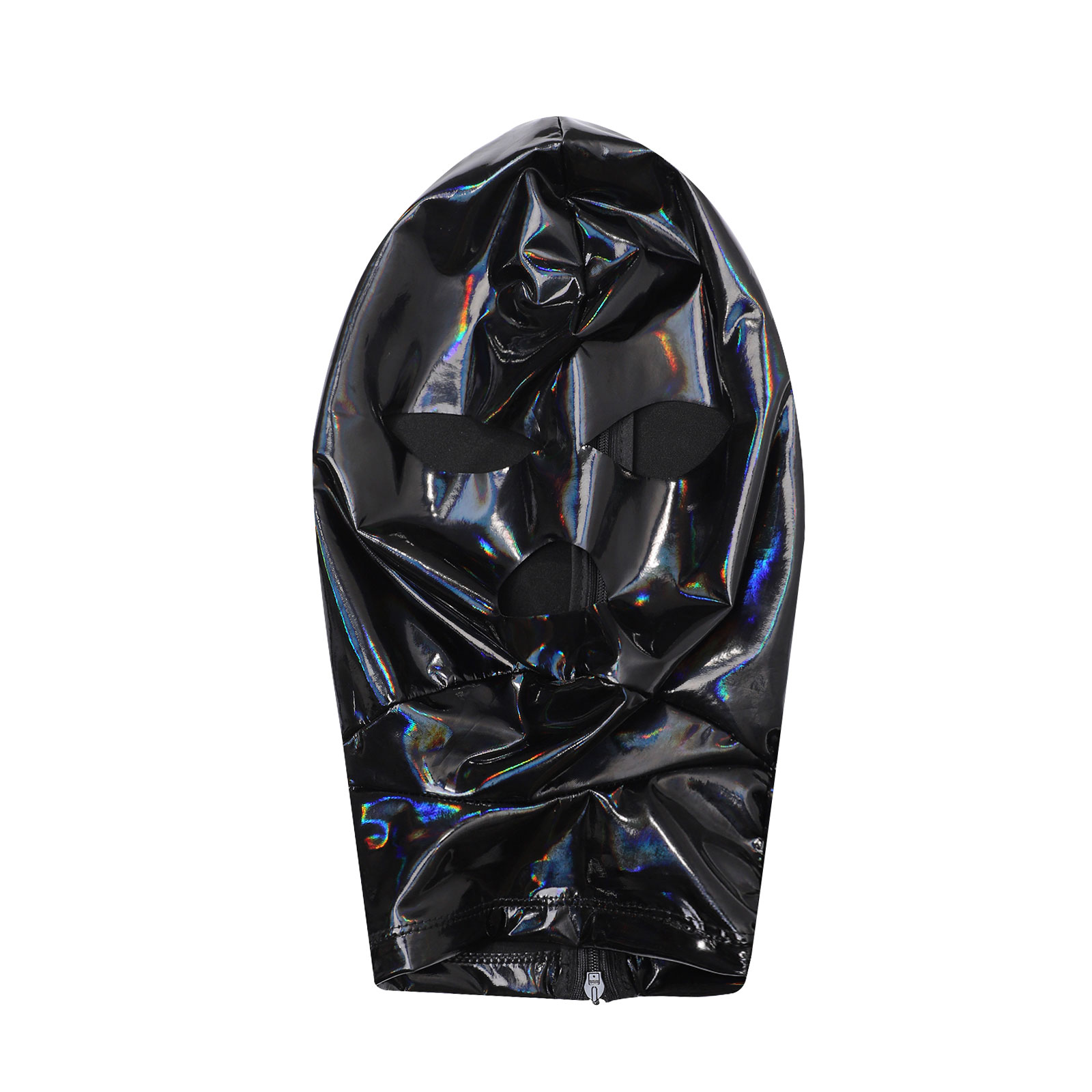 Adult Nightclub Full Cover Latex Hood Masks 3-Hole Open Eyes Cutout Back Zipper Hood Fancy Gradient Balaclava Headgear Costume