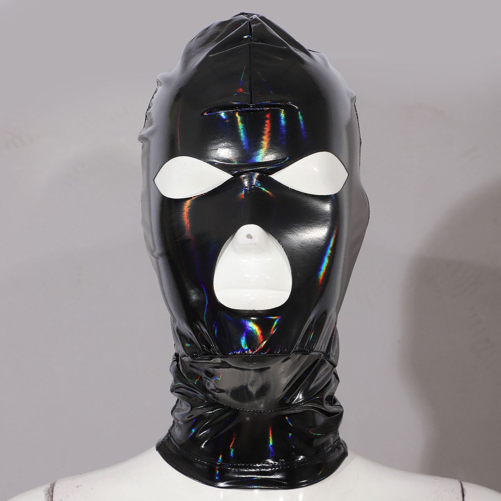 Adult Nightclub Full Cover Latex Hood Masks 3-Hole Open Eyes Cutout Back Zipper Hood Fancy Gradient Balaclava Headgear Costume