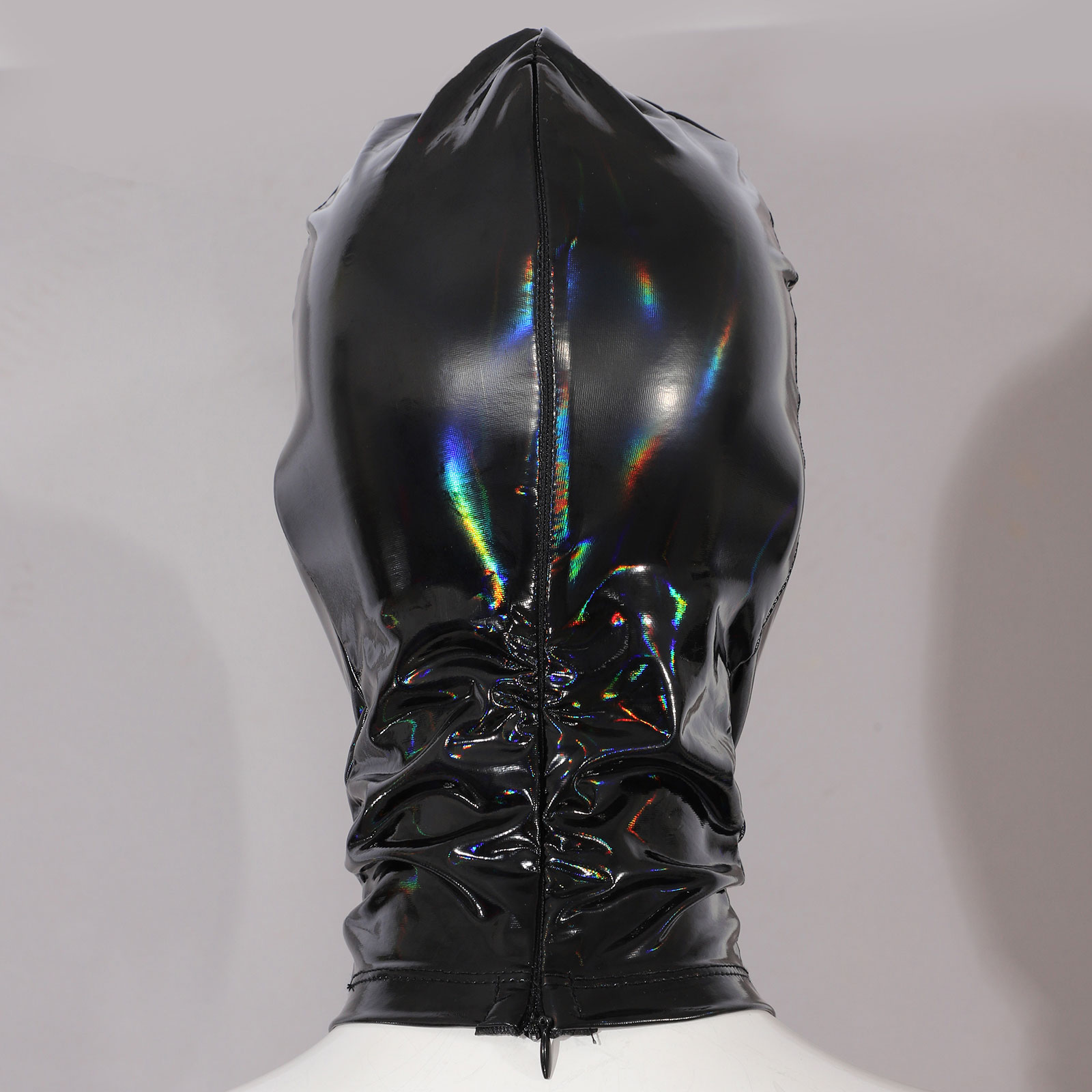 Adult Nightclub Full Cover Latex Hood Masks 3-Hole Open Eyes Cutout Back Zipper Hood Fancy Gradient Balaclava Headgear Costume