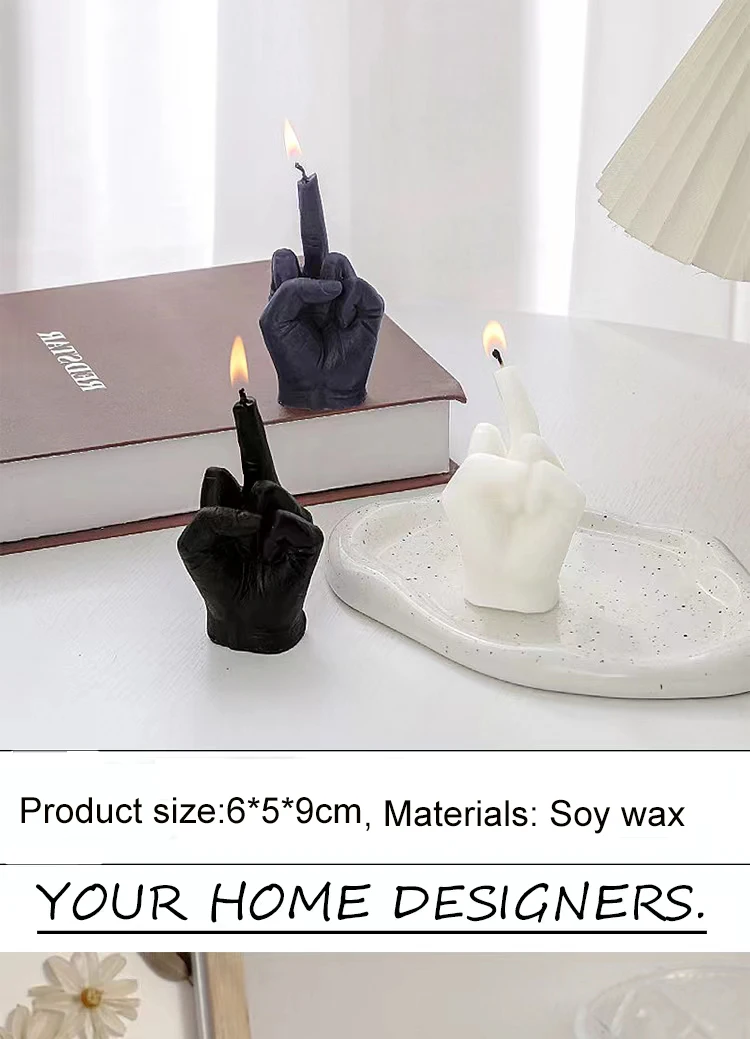 Creative Candles Middle Finger Shaped Gesture Scented Candles Niche Funny Quirky Gifts Home Decoration Ornaments Birthday Gifts