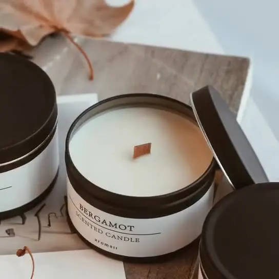 Black Tin Can Scented Aromatic Candles Wooden Wick Candle Jars with Lid Classic Home Decorative Candles Dried Flower Black Tin Can Scented Aromatic Candles Wooden Wick Candle Jars with Lid Classic Home Decorative Candles Dried Flower