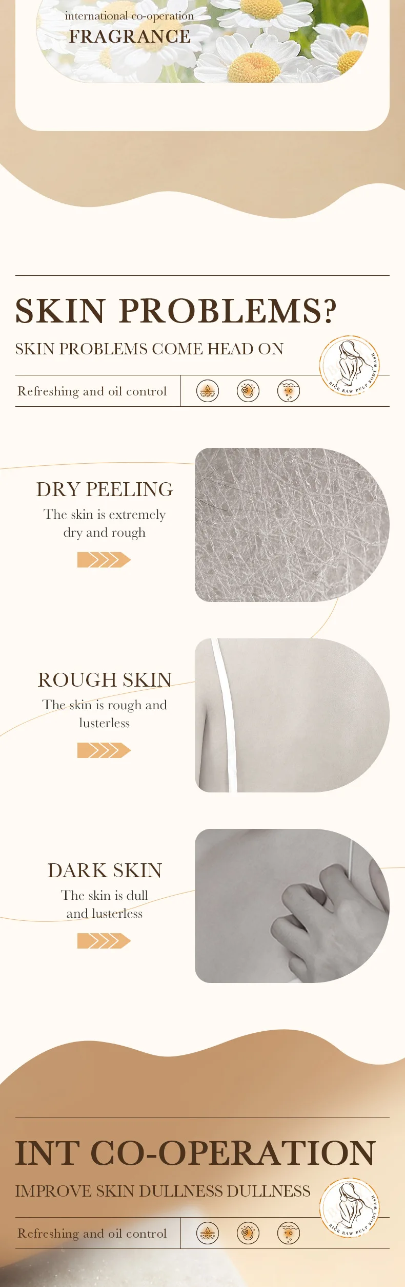 BIOAOUA Rice Body Wash Brightening Cleansing Shower Gel Moisturizing Silky Refreshing Oil Control Persistent Fragrance 500ml