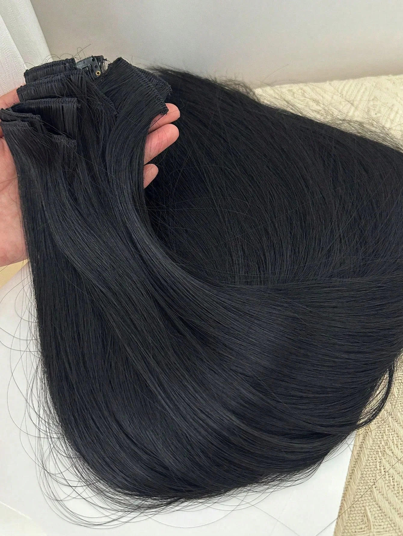 Synthetic Wig 6Pcs 16 Clips 24 Inch Wavy Curly Full Head on Double Weft Hair Extensions Dark Black For Women In Daily Party Use Synthetic Wig 6Pcs 16 Clips 24 Inch Wavy Curly Full Head on Double Weft Hair Extensions Dark Black For Women In Daily Party Use