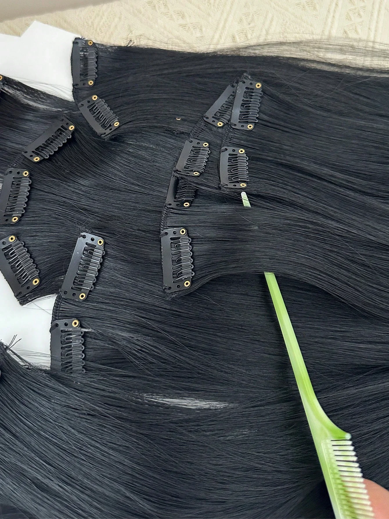 Synthetic Wig 6Pcs 16 Clips 24 Inch Wavy Curly Full Head on Double Weft Hair Extensions Dark Black For Women In Daily Party Use Synthetic Wig 6Pcs 16 Clips 24 Inch Wavy Curly Full Head on Double Weft Hair Extensions Dark Black For Women In Daily Party Use