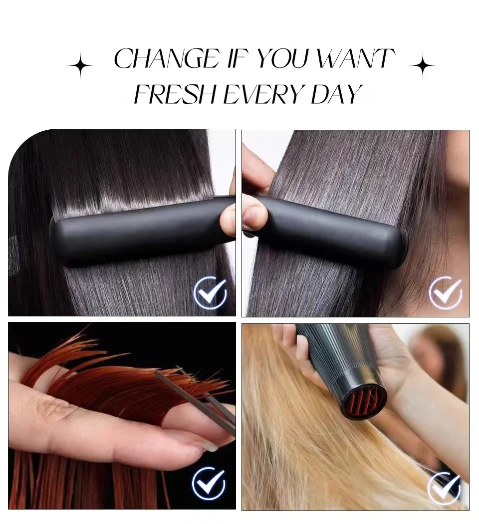 Synthetic Wig 6Pcs 16 Clips 24 Inch Wavy Curly Full Head on Double Weft Hair Extensions Dark Black For Women In Daily Party Use Synthetic Wig 6Pcs 16 Clips 24 Inch Wavy Curly Full Head on Double Weft Hair Extensions Dark Black For Women In Daily Party Use