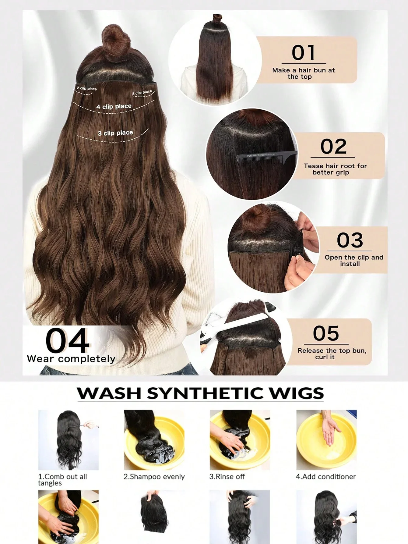 Synthetic Wig 6Pcs 16 Clips 24 Inch Wavy Curly Full Head on Double Weft Hair Extensions Dark Black For Women In Daily Party Use Synthetic Wig 6Pcs 16 Clips 24 Inch Wavy Curly Full Head on Double Weft Hair Extensions Dark Black For Women In Daily Party Use