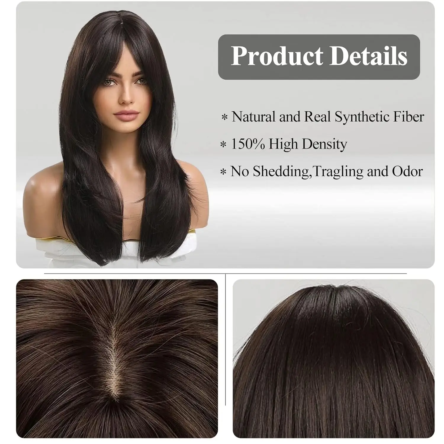 Long Synthetic Black Straight Wigs for Women 22 inch Glueless Realistic Wig with Bangs Natural Layered Wig for Girls Daily Party