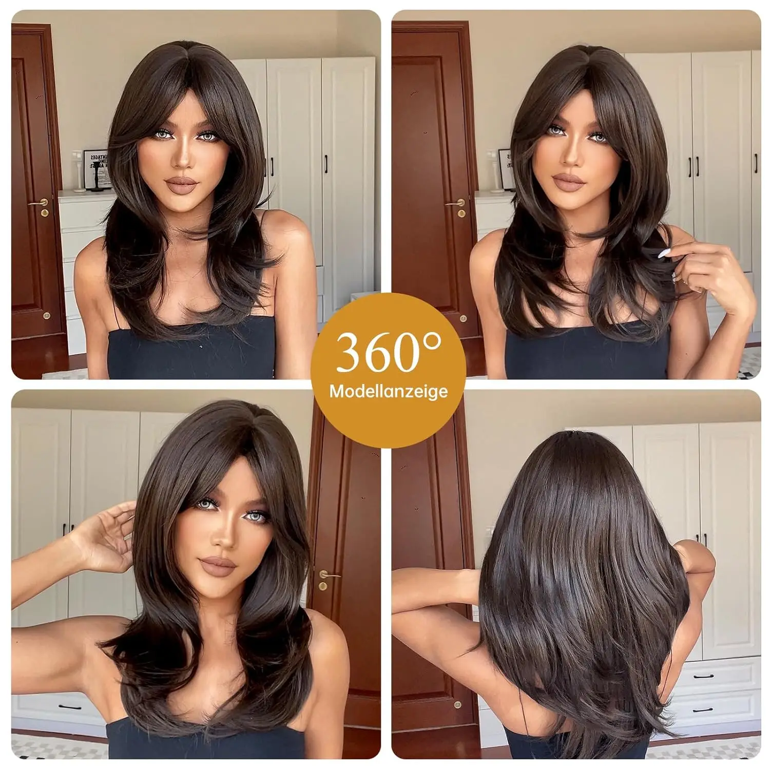 Long Synthetic Black Straight Wigs for Women 22 inch Glueless Realistic Wig with Bangs Natural Layered Wig for Girls Daily Party