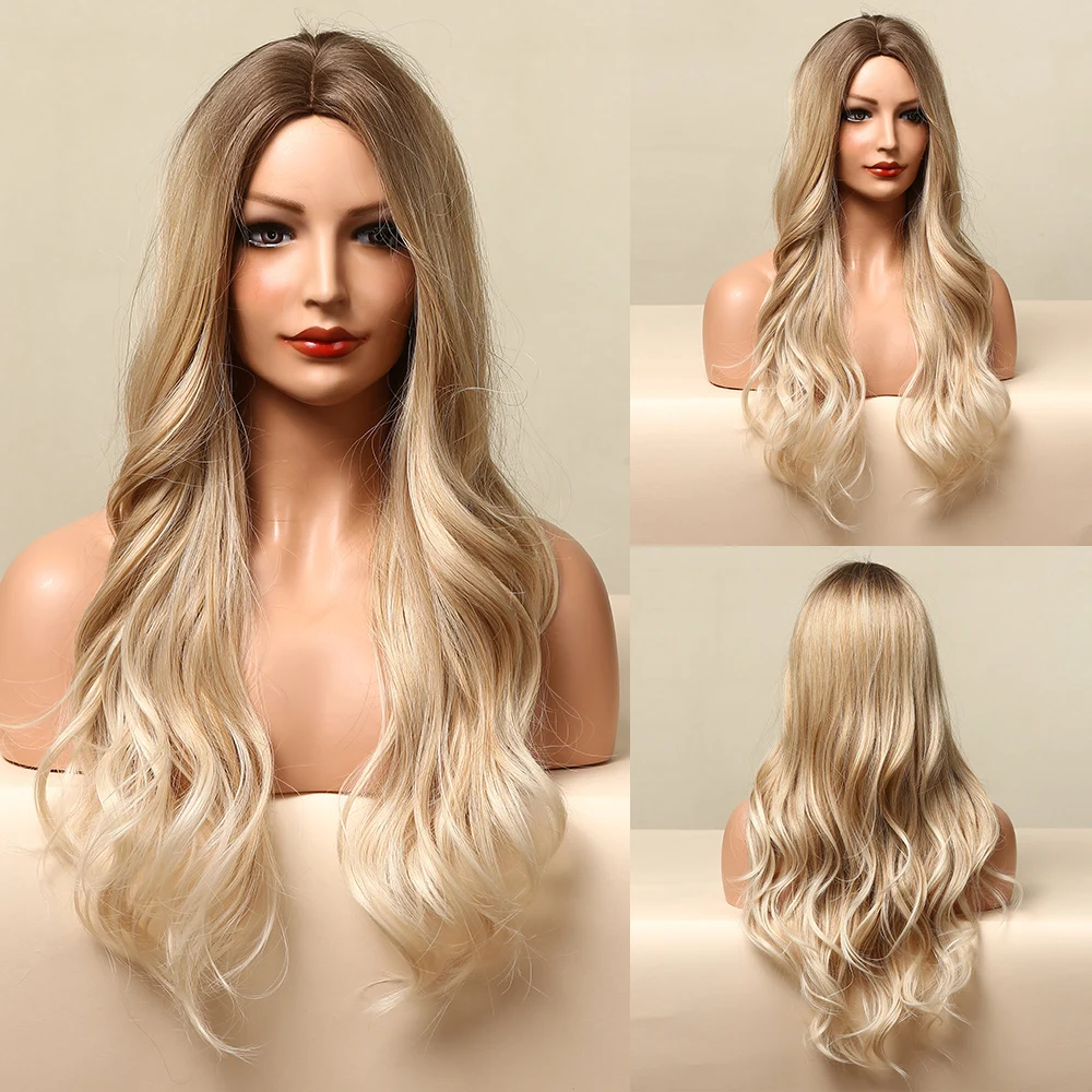 Black Long Wavy Synthetic Wigs Middle Part Natural Wave Wig Heat Resistant Cosplay Party Daily Hair Wig for Women and Girls