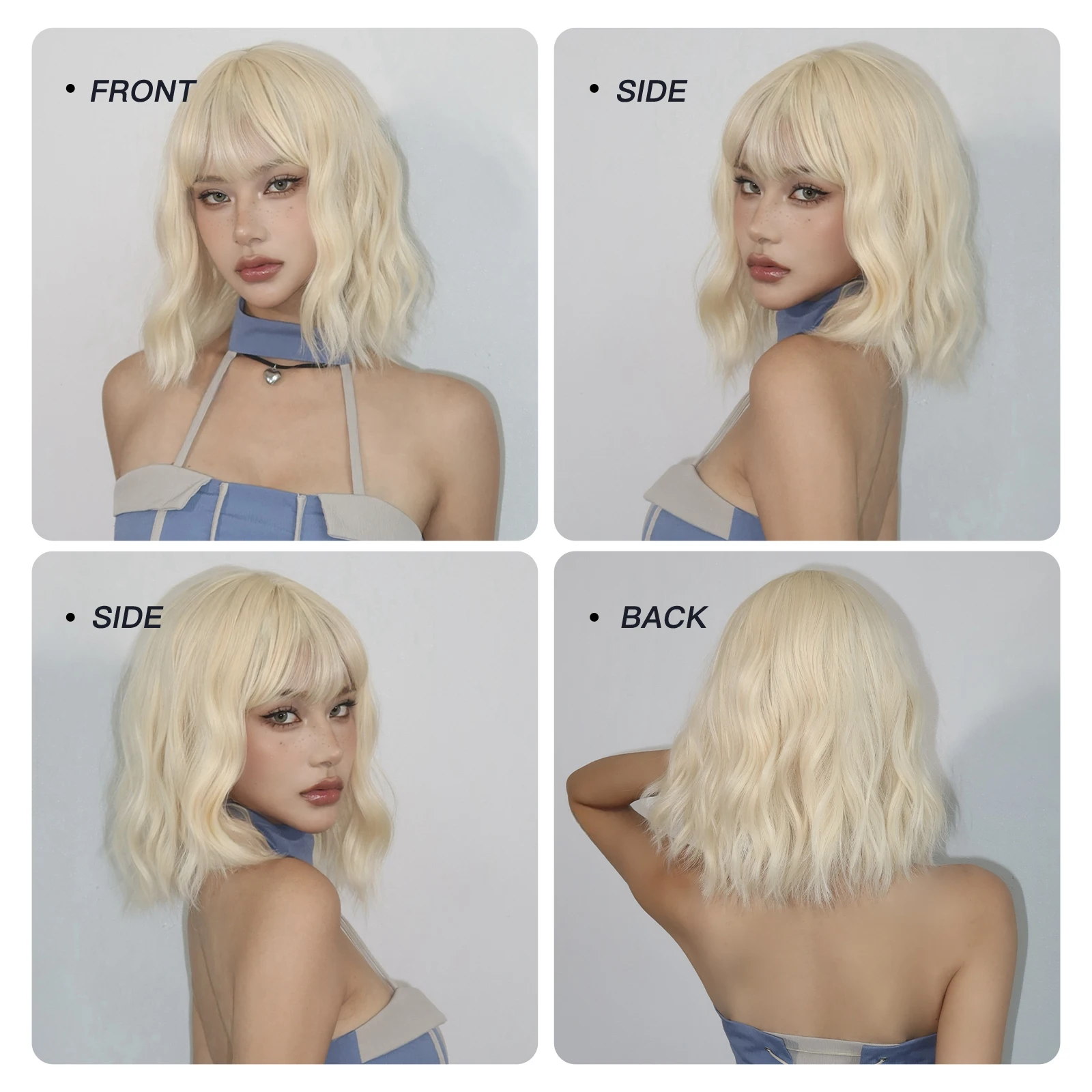 Blonde Short Curly Bob Synthetic Wigs with Bangs Platium Golden Lolita Cosplay Wigs for Women Daily Party Cosplay Heat Resistant