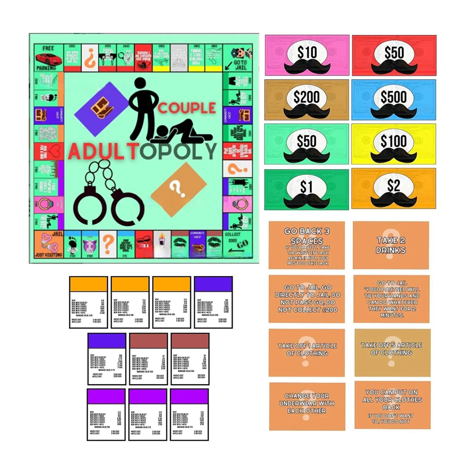 1 Set Adultopoly Board Game Adult Couples Intimacy Deck Cards for Couples Board Game Date Night Ideas Adult Sex Dice Erotic Toys