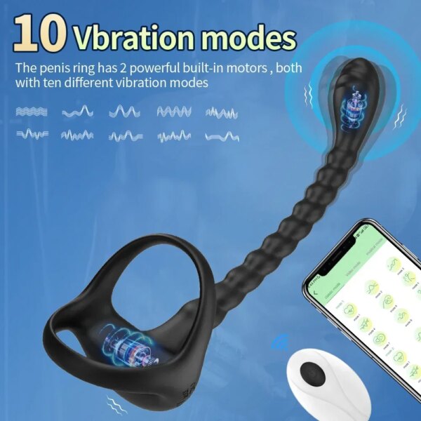 APP Remote Penis Ring Anal Plug Vibrators For Men Cock Ring Delay Exerciser Prostate Stimulator Massager Adult Sex Toys for Men