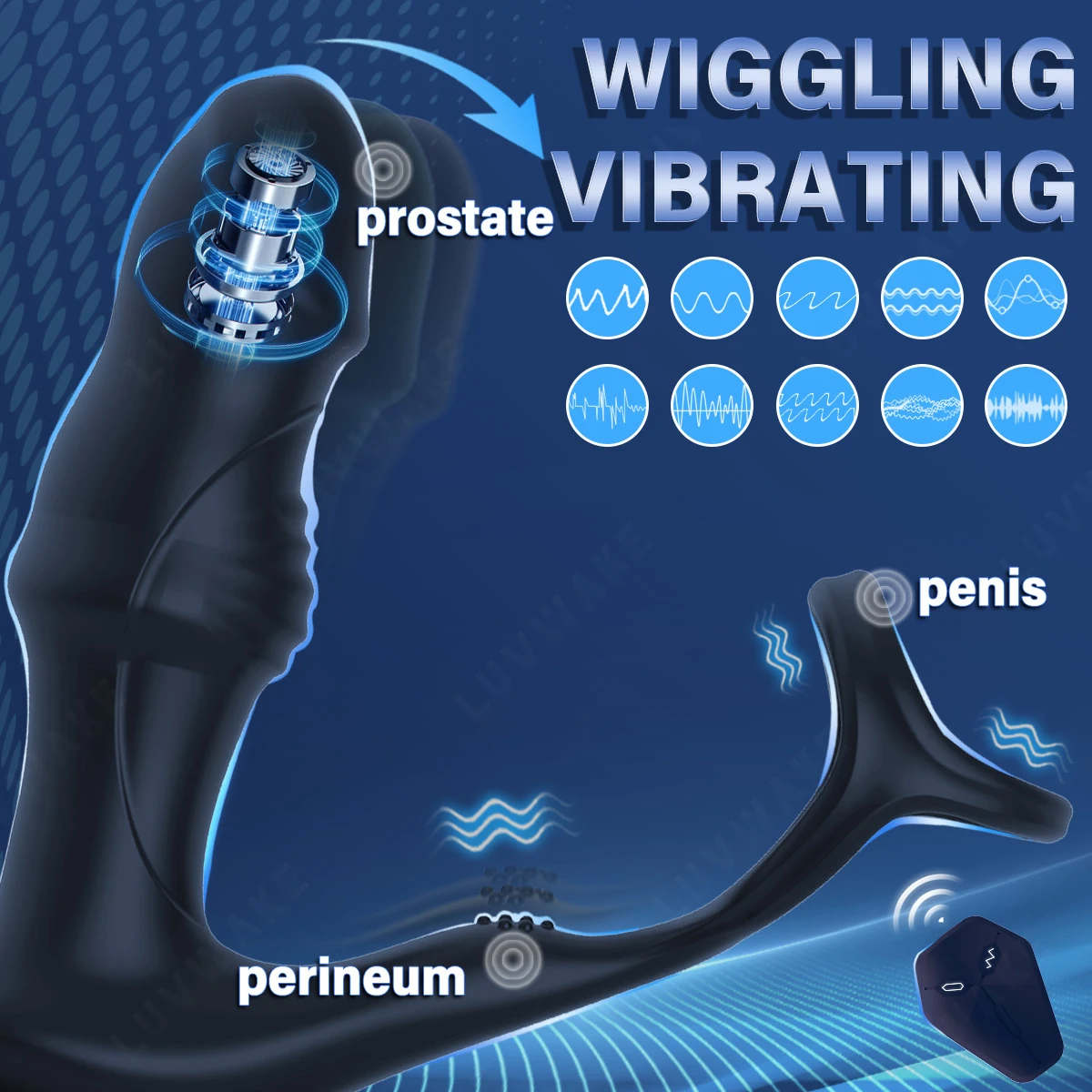 LUVWAKE Prostate Massager Anal Vibrator 9 Wiggling Thrusting with Cock Ring Butt Plug Remote Control Sex Toys P Sport Massager LUVWAKE Prostate Massager Anal Vibrator 9 Wiggling Thrusting with Cock Ring Butt Plug Remote Control Sex Toys P Sport Massager