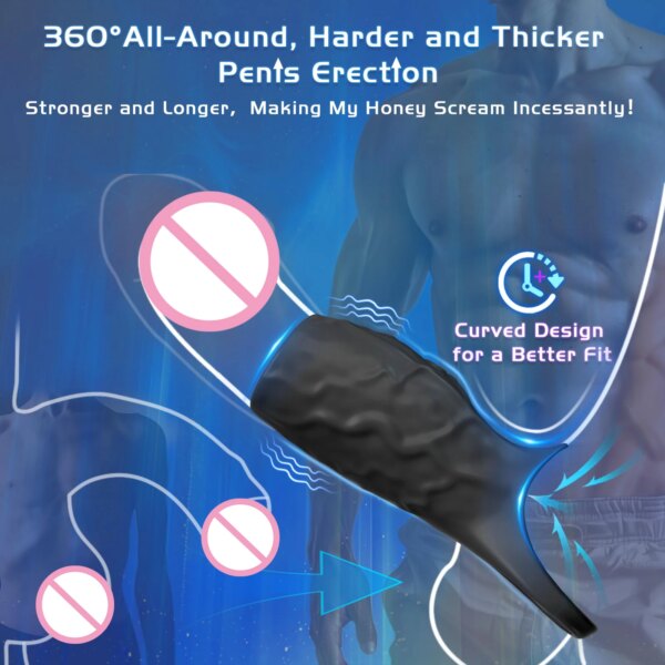 Vibrator Penis Sleeve Cock Ring Extender for Penis Testicles G Spot Stimulation Couples Adult Sex Toys for Men Women 18+