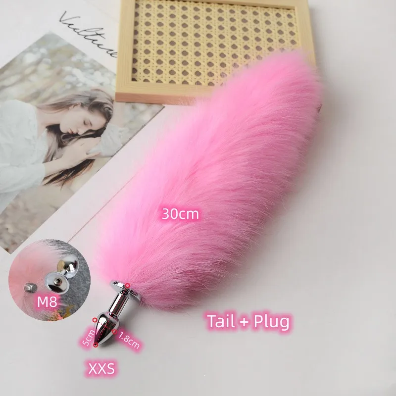 Anal Sex Toys of Long Pink Faux Fur Fox Tail with Stainless Steel Metal Butt Plug for Fetish Fantasy Flirting Adult Supplies Anal Sex Toys of Long Pink Faux Fur Fox Tail with Stainless Steel Metal Butt Plug for Fetish Fantasy Flirting Adult Supplies