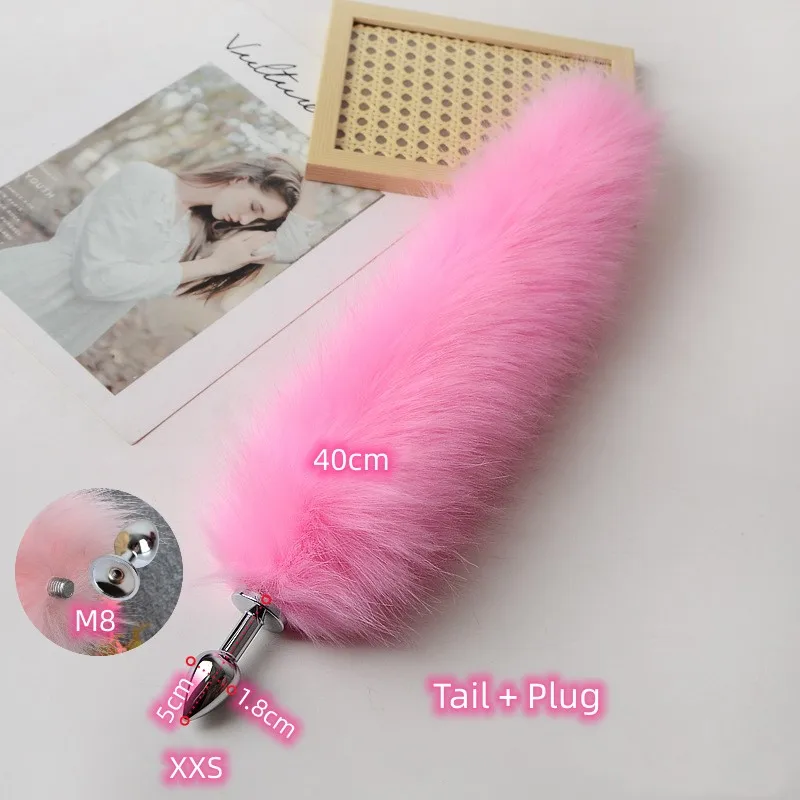 Anal Sex Toys of Long Pink Faux Fur Fox Tail with Stainless Steel Metal Butt Plug for Fetish Fantasy Flirting Adult Supplies Anal Sex Toys of Long Pink Faux Fur Fox Tail with Stainless Steel Metal Butt Plug for Fetish Fantasy Flirting Adult Supplies