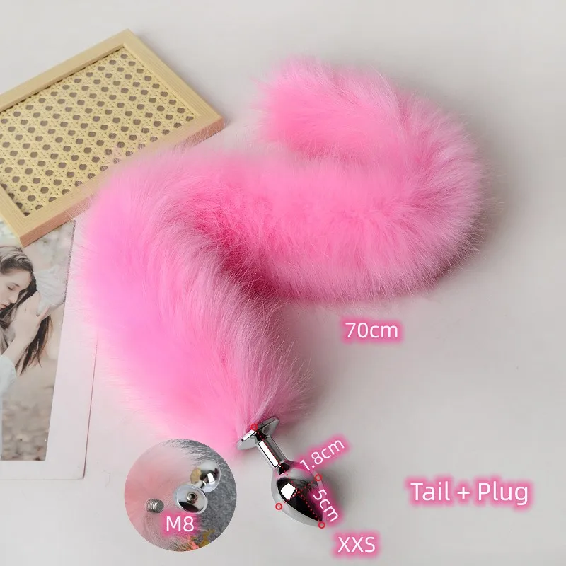 Anal Sex Toys of Long Pink Faux Fur Fox Tail with Stainless Steel Metal Butt Plug for Fetish Fantasy Flirting Adult Supplies Anal Sex Toys of Long Pink Faux Fur Fox Tail with Stainless Steel Metal Butt Plug for Fetish Fantasy Flirting Adult Supplies