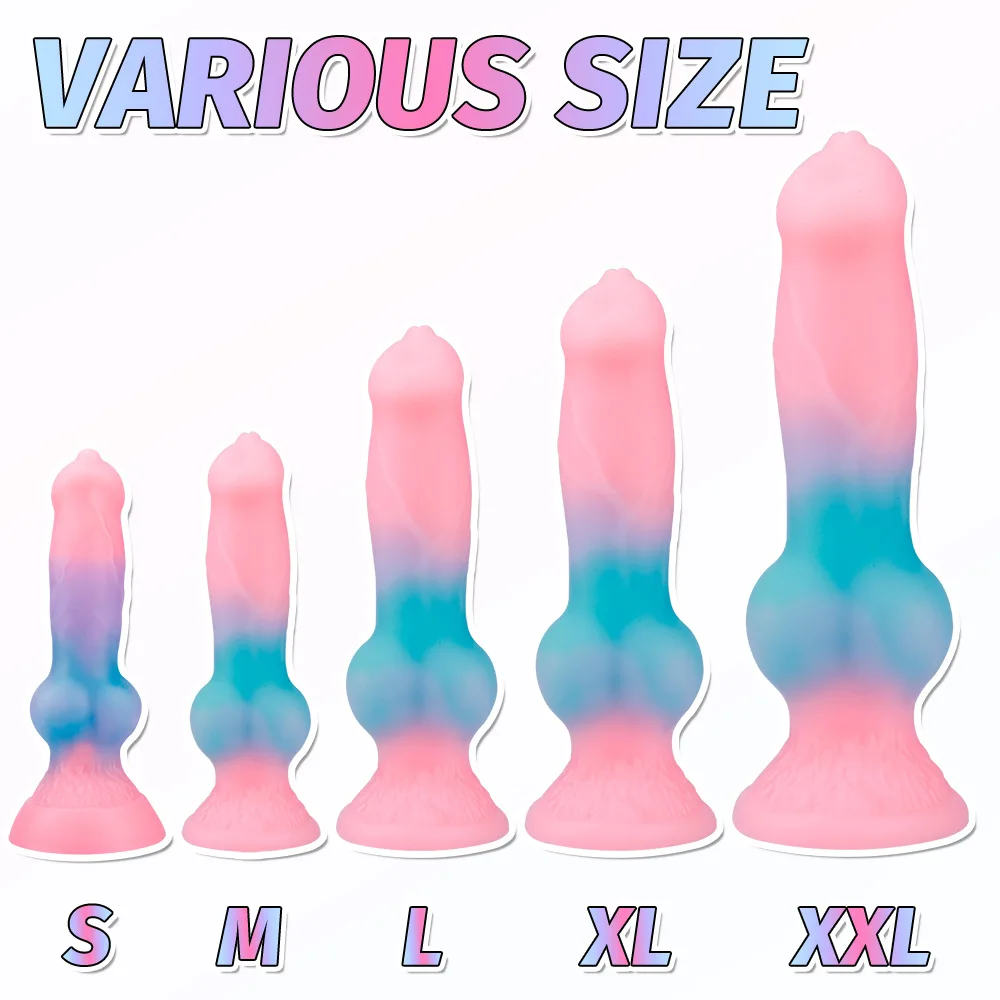 Knot Dildo Fantasy Anal Luminous Dog Dildo Silicone Monster Dildo Glow in the Dark   Animal Alien Dildo Butt Plug Gay Couple Toy