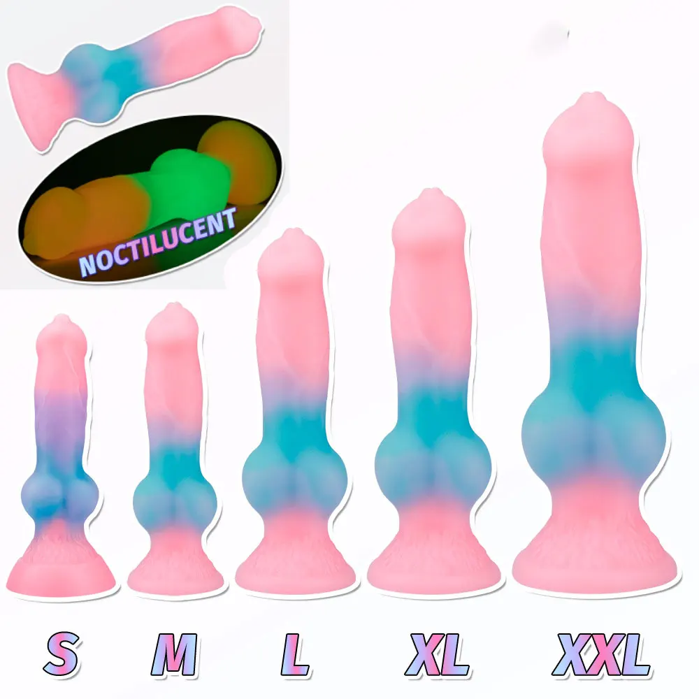 Knot Dildo Fantasy Anal Luminous Dog Dildo Silicone Monster Dildo Glow in the Dark   Animal Alien Dildo Butt Plug Gay Couple Toy