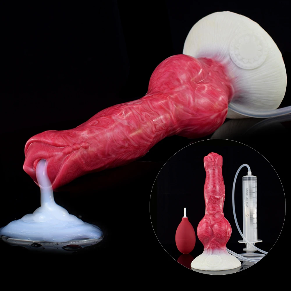 Silicone Squirting Dildo with Strong Sucker Fantasy Ejaculation Penis Big Knot Buttplug Prostate Massager Sex Toys for Men Women