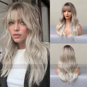 European and American White Style Amazon Cross-border Export Special Air Bangs Gradient Gold Wavy Long Curly Hair Wig