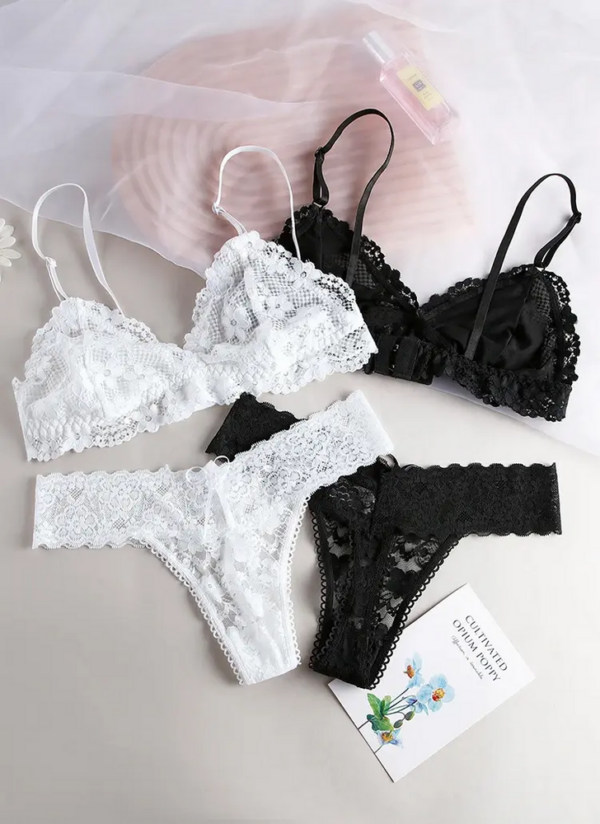 Women Bra Set Sexy Transparent Lingerie Set Underwear Wire-free Low Waist Soft Comfort Ultra-Thin Brassiere Thong
