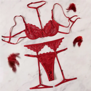 Red Floral Lace Garter Lingerie Set With Choker Women Intimates 2022 Underwire Bra And Thongs Ladies Underwear Set