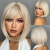 White Blonde Gray Synthetic Wigs with Bangs Short Straight Bob Hair Wig for Women Cosplay Daily Natural Hair Heat Resistant