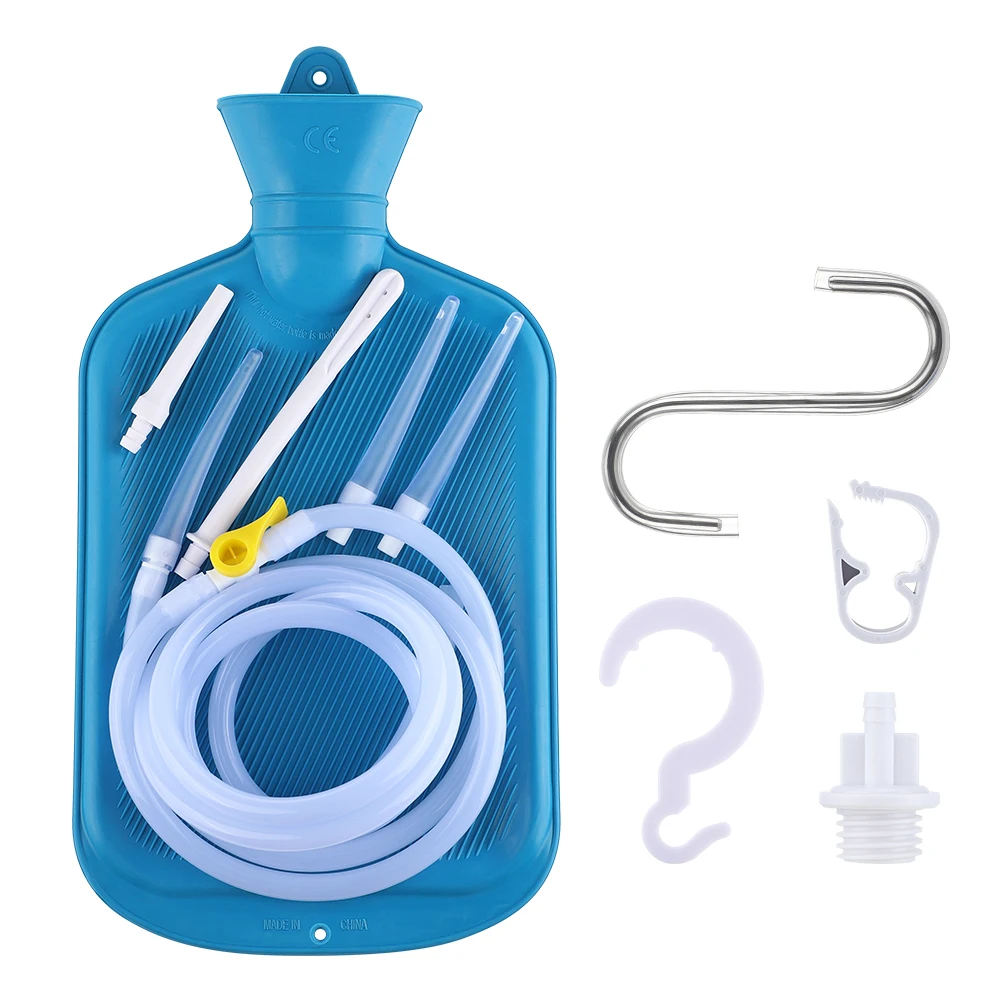2L Enema Bag Kit Reusable Silicone Vaginal Anal Washing with 4 Nozzles Colon Cleansing Water Detoxified Health Care