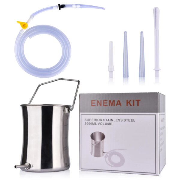 2L Non-Toxic Enema Bucket Kit Stainless Steel Colon Cleansing Reusable Medical Grade Silicone Tubing Coffee Detox Female Hygiene