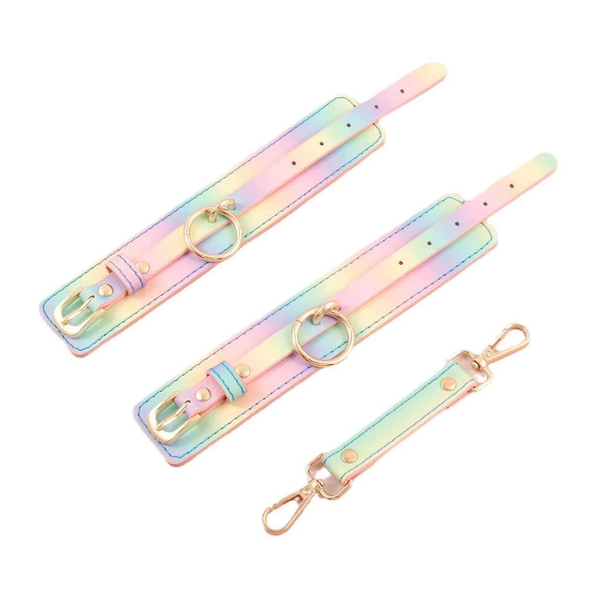 SM Bondage Luxury Set For Women Sex Toys Rainbow Leather Handcuffs/Blindfold/Collar/Gag Sex Bondage Fetish for Couples BDSM Toy