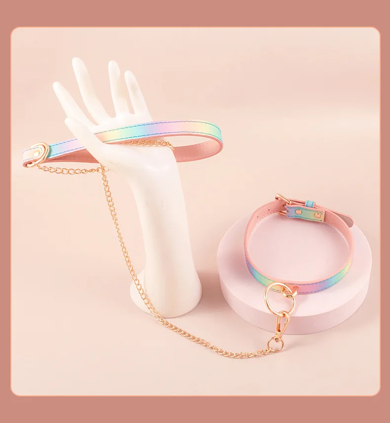 SM Bondage Luxury Set For Women Sex Toys Rainbow Leather Handcuffs/Blindfold/Collar/Gag Sex Bondage Fetish for Couples BDSM Toy