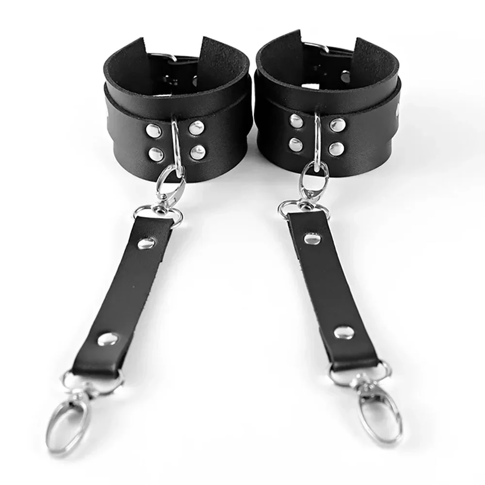 Women Thigh BDSM Belt with Cuffs Sexy Bondage Black PU Leather Harness Restraints Thigh Harness Submissive Gear Sex Clothing