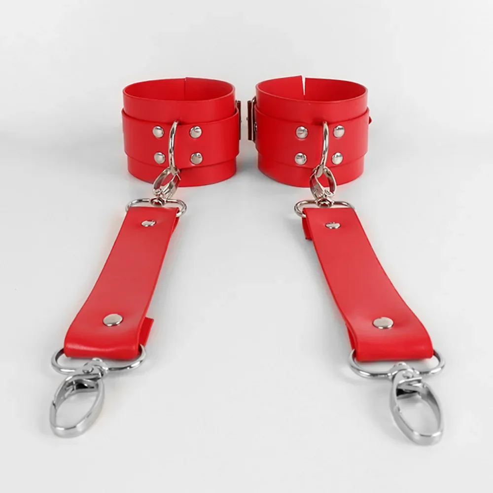 Women Thigh BDSM Belt with Cuffs Sexy Bondage Black PU Leather Harness Restraints Thigh Harness Submissive Gear Sex Clothing