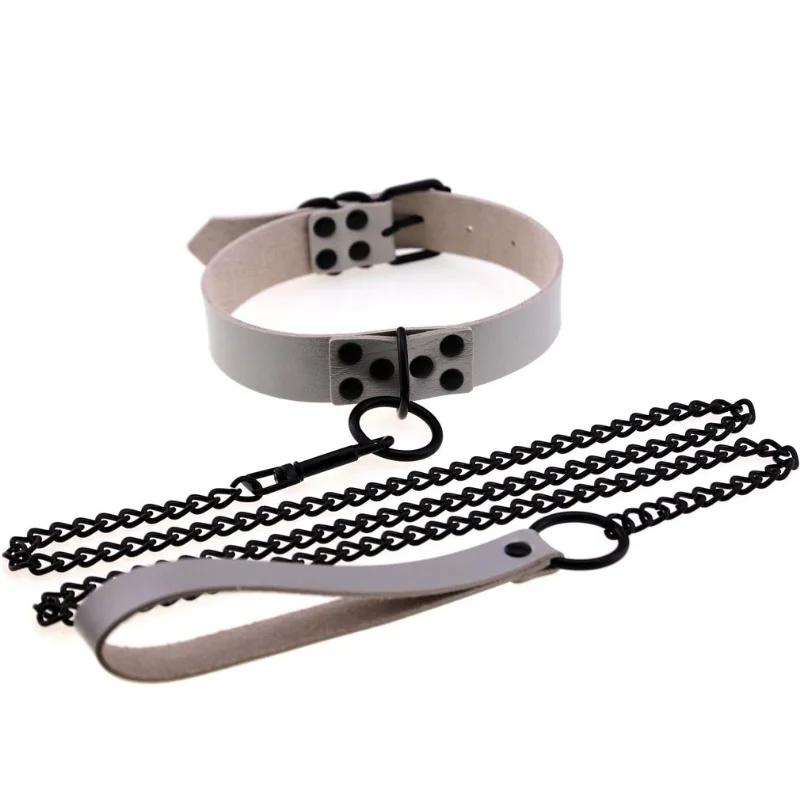 OkayM Womens Punk Gothic Leash Collar Black Accessories Sexy PU Leather Collar Traction Rope BDSM Bondage Necklace
