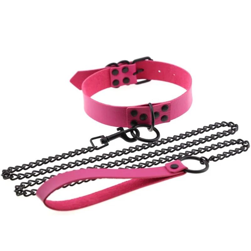 OkayM Womens Punk Gothic Leash Collar Black Accessories Sexy PU Leather Collar Traction Rope BDSM Bondage Necklace